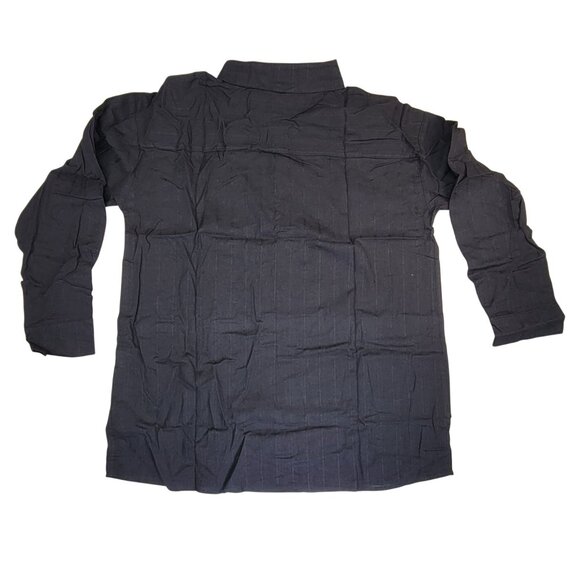 Button-Up Long Sleeve Shirt Black Textured Top Womens Large 100% Polyester New - Picture 2 of 8